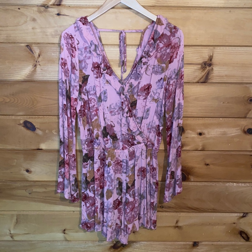 Mossimo Pink Floral Long Sleeve Ruffle Romper